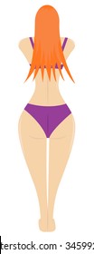 A girl in a purple bikini from the back. Vector illustration