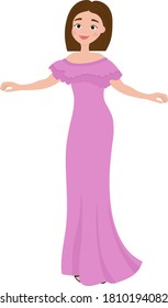 Girl in purple evening dress Digital paper doll Fashion girl clothes vector illustration