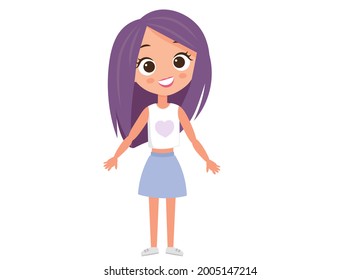Girl with purple hair. Cute little girl. Vector illustration.