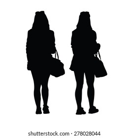 girl with purse silhouette black on white