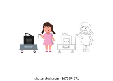 Ilustración del aeropuerto del objeto vector de los carriles Girl Pushes