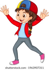 Girl pushing hands up dance cartoon character isolated illustration