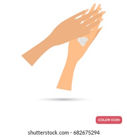 Girl puts a cream on her hands color flat icon for web and mobile design