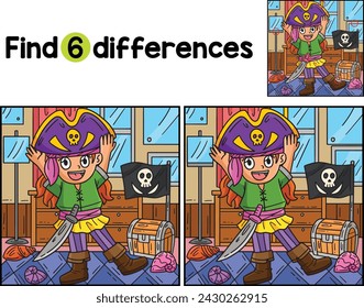 Girl Putting on a Pirate Hat Find The Differences