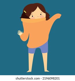 girl putting on a sweater