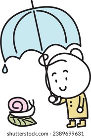 A girl putting a snail in her umbrella