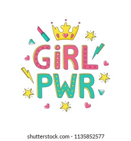 Girl PWR Motivational quote on white background. Vector illustration