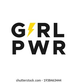 Girl pwr mit Donblitz. Motivationswort. Feministisches Zitat. Konzept der Mädchenmacht. Vektorgrafik, flaches Design