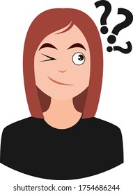 Girl with question marks, illustration, vector on white background