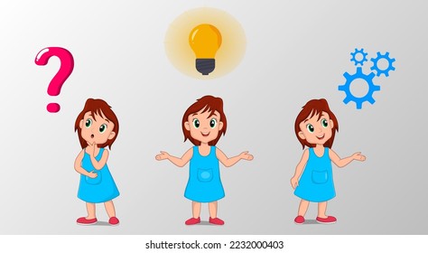 Girl question in mind thinking idea vector illustration