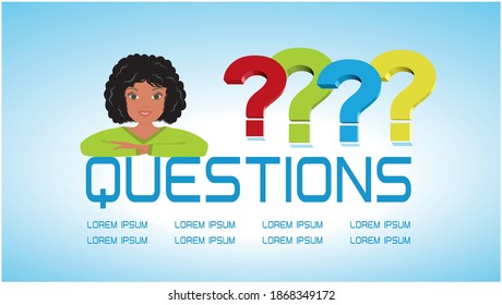 Girl with questionmark and sample text. Vector illustration.