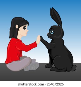 girl and rabbit 