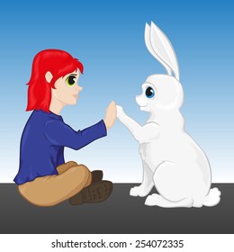 girl and rabbit 