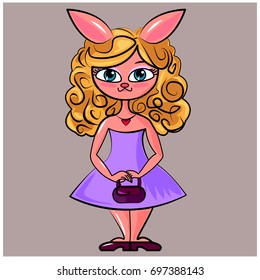 Girl rabbit in dress and with handbag