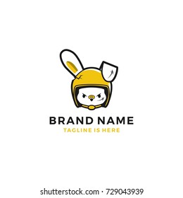 girl rabbit hare with rider helmet logo template vector illustration