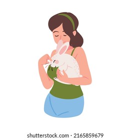 girl with rabbit icon isolated