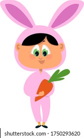 Girl in rabbit suit , illustration, vector on white background