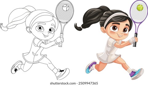 Girl with racket hitting a tennis ball