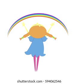 girl and rainbow vector