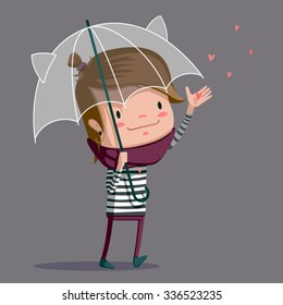 Girl in raining with umbrella