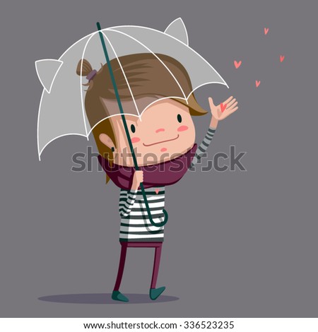 Girl in raining with umbrella
