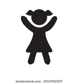 Girl raised two hands icon. happy girl icon. vector icon. eps 10.