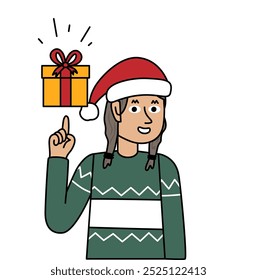 girl raising her finger pointing at the perfect gift