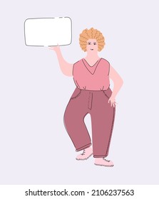 Girl at the rally with placards. Add your text to the poster. Vector illustrator in style doodle.
