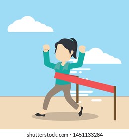 the girl ran to the finish vector illustration design