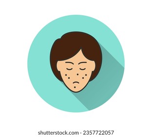 Girl with rash on face flat icon with long shadow for graphic and web design.