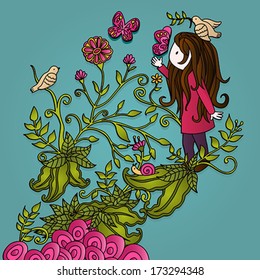 Girl Reaching for a Butterfly