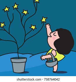 Girl Is Reaching For Her Stars Concept Card Character illustration