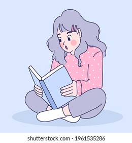 Girl read book character design of vector. Cartoon illustration style.