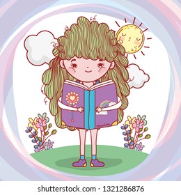 girl read book with sun and flowers