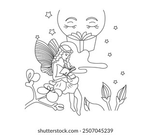 Girl read book and sun star line art