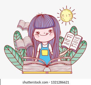 girl read books information in the leaves