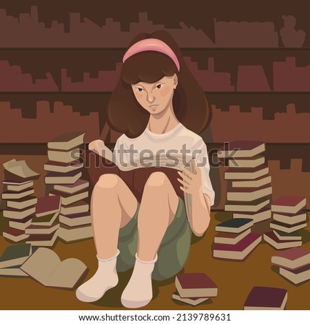 A girl read books in the library