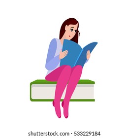 Girl read isolated. Young woman relaxing with a book. Woman reading textbook icon vector illustration design