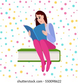 Girl read isolated. Young woman relaxing with a book. Woman reading textbook icon vector illustration design