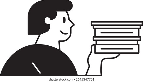 A Girl Reader Holding A Stack Of Books Flat Vector Illustration