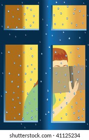 girl reading behind window vector