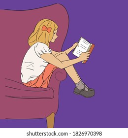 A girl is reading a book.