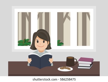 a girl reading a book.
