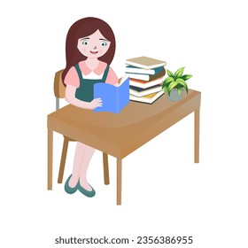 girl reading a book, activity is studying