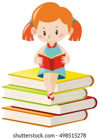 Girl reading book alone illustration