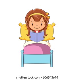 Girl reading book in bed