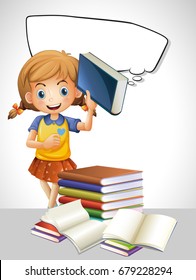 Girl reading book and bubble template illustration