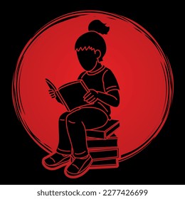 A Girl Reading A Book Cartoon Silhouette Graphic Vector