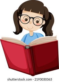 A girl reading book in cartoon style illustration