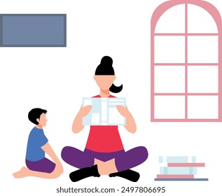 A girl is reading a book for a child.